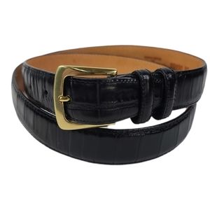 Brighton Men's Black Croco Embossed Leather Belt Size 38 Brass Buckle